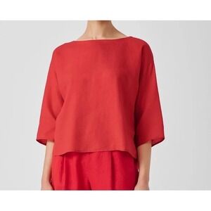 Eileen Fisher 100% Irish Linen Boxy Top Lagenlook S Red Women Quiet Luxury